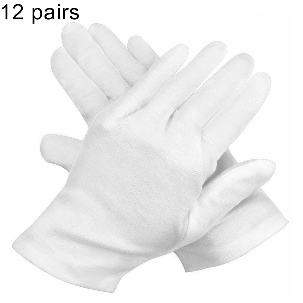 12 Pairs White Inspection Nylon Lisle Work Gloves Coin Jewelry-Lightweight 
